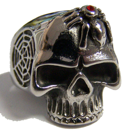 Wholesale SKULL HEAD WITH SPIDER & WEB STAINLESS STEEL BIKER RING ( sold by the piece )