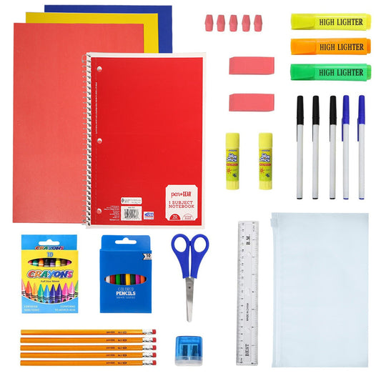22 Piece Wholesale Basic School Supply Kits - Bulk Case of 48 Kits