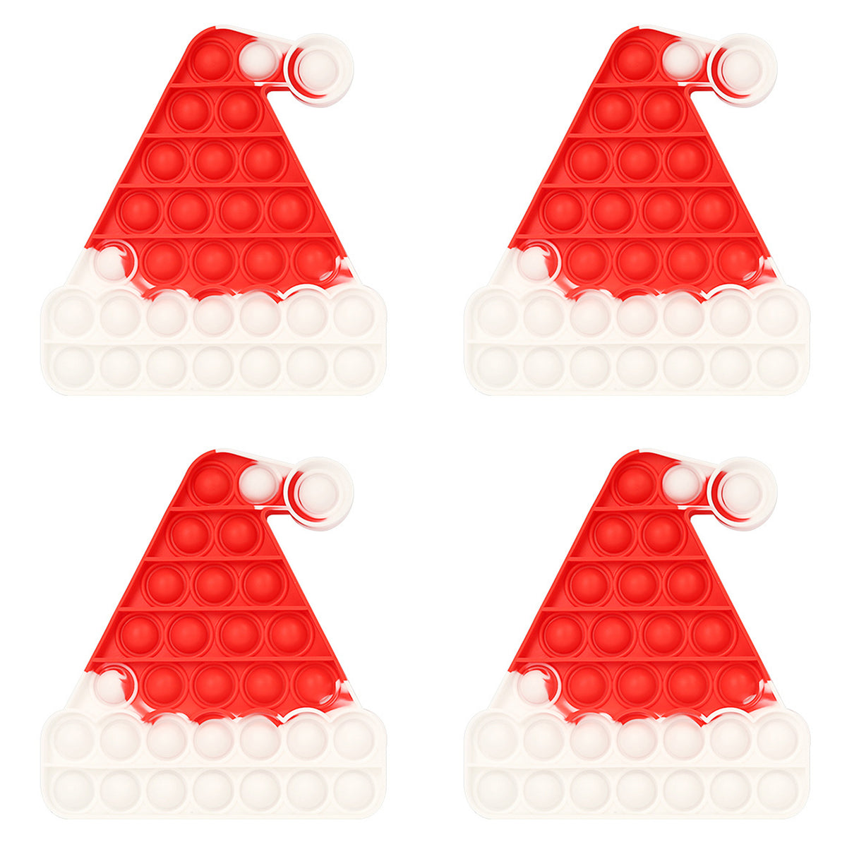 four red pop it fidget toys santa hat