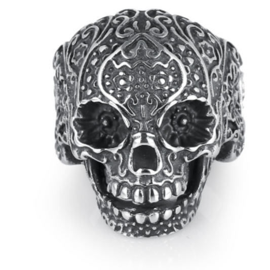 Wholesale Silver Decorated Skull Head Designs Metal Biker Ring