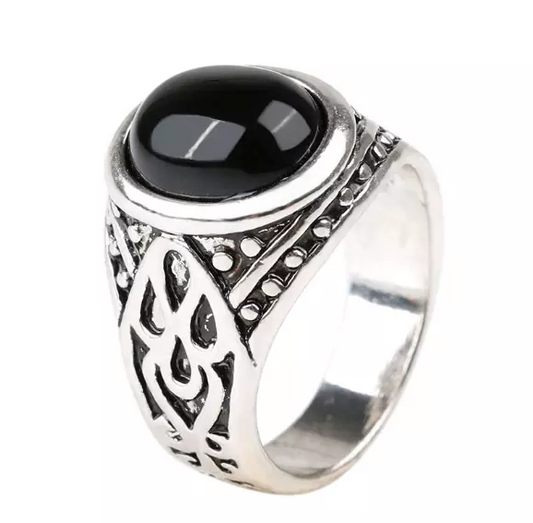 Black Stone Silver Viking Style Metal Biker Ring- Assorted