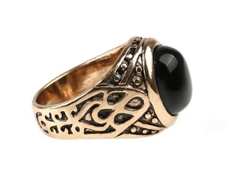 Black Stone Gold Viking Style Metal Biker Ring