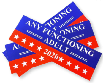 Wholesale Any Functioning Adult 2020 Political Election Bumper Sticker (sold by the piece of dozen)