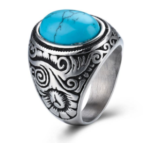 Buy Turquoise engraved real stone stainless steel ringBulk Price
