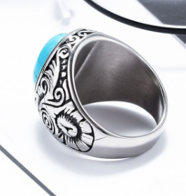 Buy Turquoise engraved real stone stainless steel ring Bulk Price
