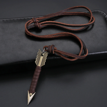 Buy Handmade Leather Wrapped Metal Arrow Adjustable Necklace Bulk Price