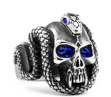 New Crystal Blue Eye Skull With Serpent Snake Metal Biker Ring For Girl & Boys