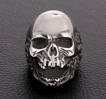 Wholesale LARGE SCARY OPEN MOUTH SKULL METAL BIKER RING (sold by the piece)