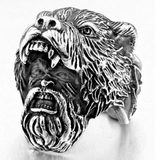 Wholesale VIKING MAN W BEAR HEAD METAL BIKER RING * * SILVER OR BLACK*(sold by the piece)