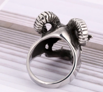 Wholesale DEVIL SKULL WITH RAM HORNS METAL BIKER RING (sold by the piece)