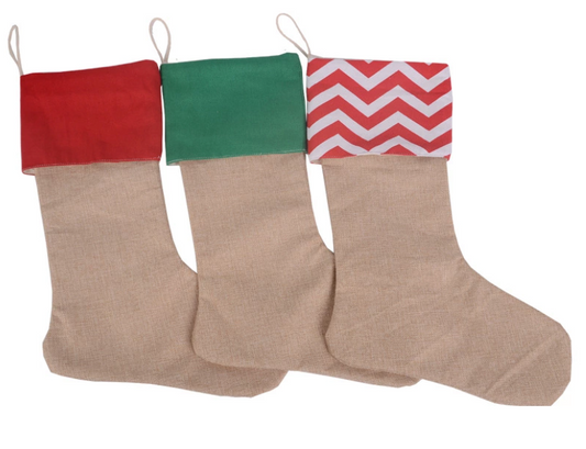 Wholesale Natural Assorted Burlap Stocking for Hanging Christmas Gifts (MOQ-6)