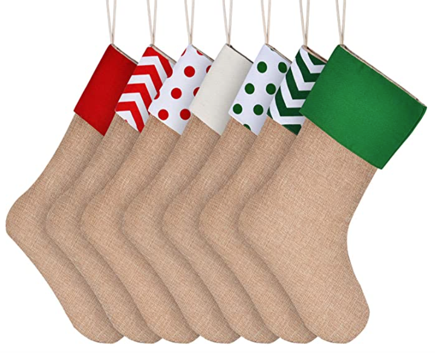 Wholesale Natural Assorted Burlap Stocking for Hanging Christmas Gifts (MOQ-6)