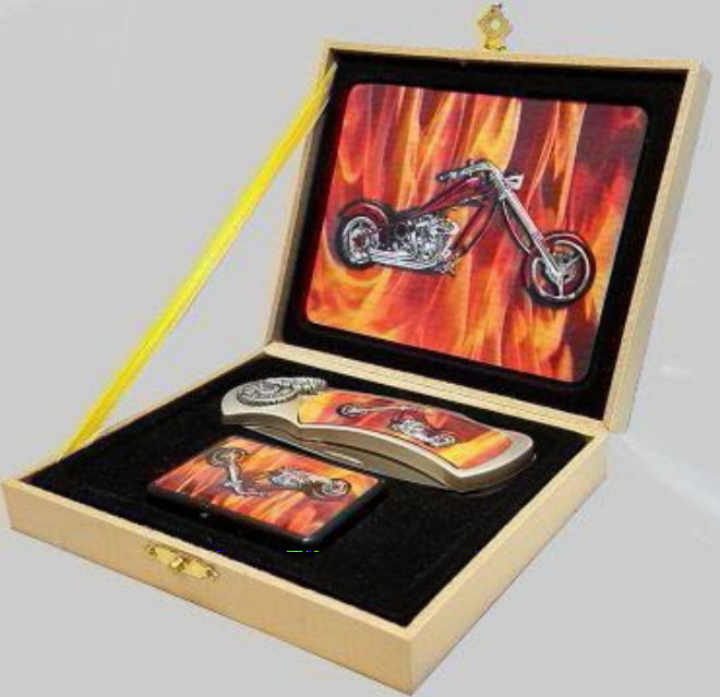 Buy FIRE FOX FLAMES MOTORCYCLE KNIFE WITH OIL LIGHTER BOXED KNIFEBulk Price
