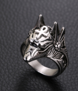 Wholesale SILVER ANUBIS EGYPTIAN GOD WITH ANHK METAL RING (sold by the piece)