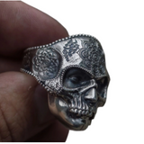 Wholesale SUGAR SKULL MUMMY DECORATED SKULL METAL BIKER RING (sold by the piece)