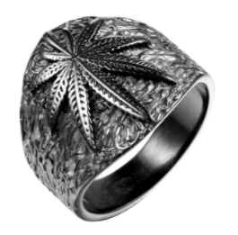Wholesale BLACK POT LEAF STAINLESS STEEL BIKER RING size 7  (sold by the piece)