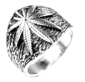 Wholesale SILVER POT LEAF STAINLESS STEEL BIKER RING (sold by the piece)