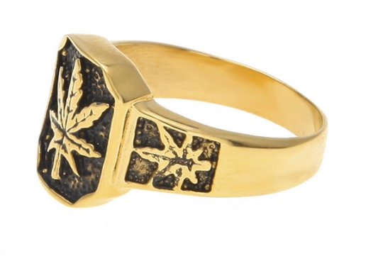 Wholesale SQUARE GOLD  POT LEAF METAL BIKER RING (sold by the piece)