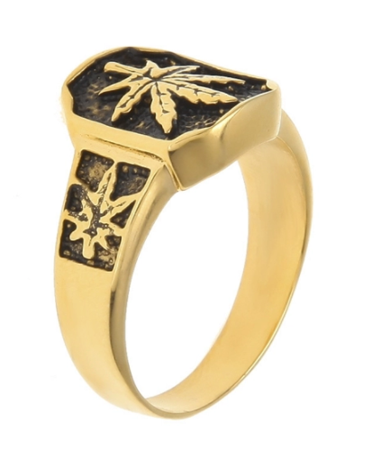 Wholesale SQUARE GOLD  POT LEAF METAL BIKER RING (sold by the piece)