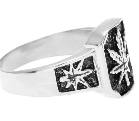 Wholesale SQUARE SILVER POT LEAF METAL BIKER RING (sold by the piece)
