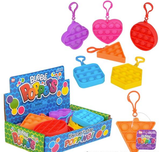 Buy 2.5" ASSORTED SHAPE CLIP ON BUBBLE POP IT SILICONE STRESS RELIEVER TOY KEYCHAINS Bulk Price