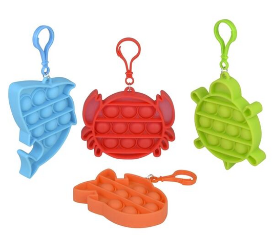 Buy OCEAN LIFE BUBBLE POPPERS CLIP ON 3.5"-4.25" SILICONE STRESS RELIEVER TOY KEYCHAINS Bulk Price