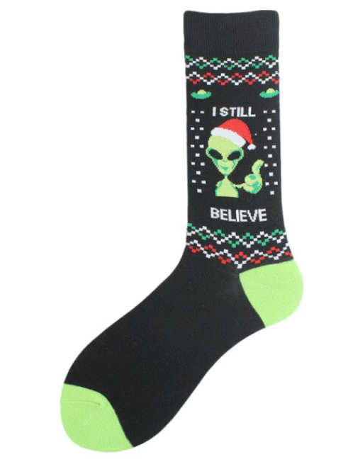 Wholesale I STILL BELIEVE ALIEN CHRISTMAS Unisex Crew Socks  (sold by the pair)