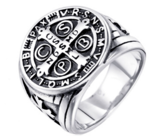 Wholesale ST BENEDICT  METAL BIKER RING (SOLD BY THE PIECE)