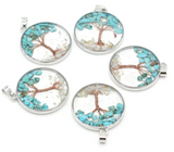 Wholesale TREE OF LIFE TURQUOISE STONE COPPER WRAPPED RESIN PENDANT (sold by the piece)
