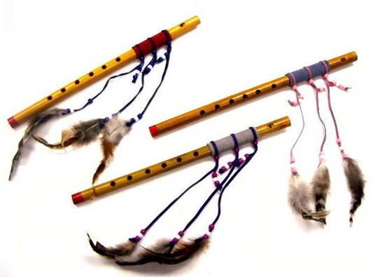 Buy BAMBOO FLUTES WITH FEATHERS & LEATHER Bulk Price