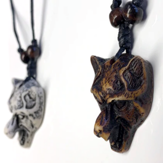 Wholesale Wolf Head Necklace on Adjustable Cord With Beads (Sold by the piece or dozen)