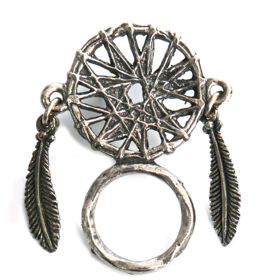 Wholesale Hot Leathers Pewter Dreamcatcher Sunglass Holder Pin | Stylish and Functional Accessory (sold by the piece)MOQ 1