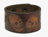 Wholesale THICK ENGRAVED SKULL BROWN LEATHER CUFF BRACELET