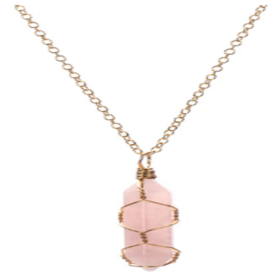 Buy ROSE QUARTZ WIRE WRAPPED GOLD 18" CHAIN NECKLACE ( sold by the piece or dozen)Bulk Price