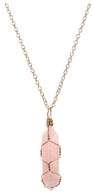 Wholesale ROSE QUARTZ WIRE WRAPPED GOLD 18" CHAIN NECKLACE ( sold by the piece or dozen)