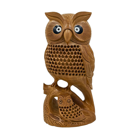 Add a Rustic Touch to Your Home Decor with our Wooden Handmade Carved Owl Statue!