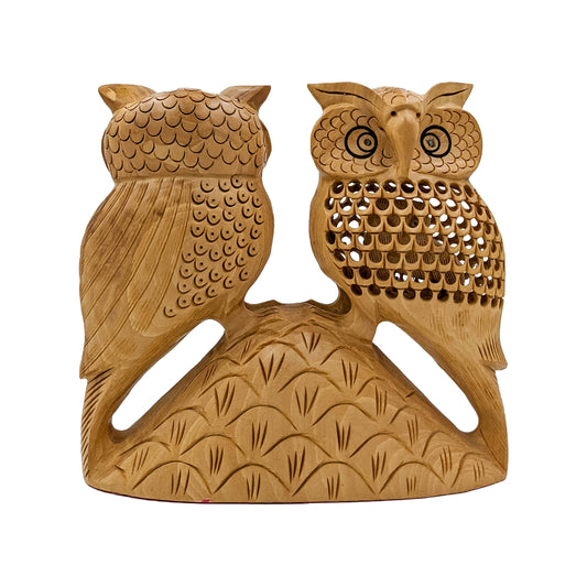 Add a touch of whimsy to your home decor with a Wooden Couple Owl Sculpture