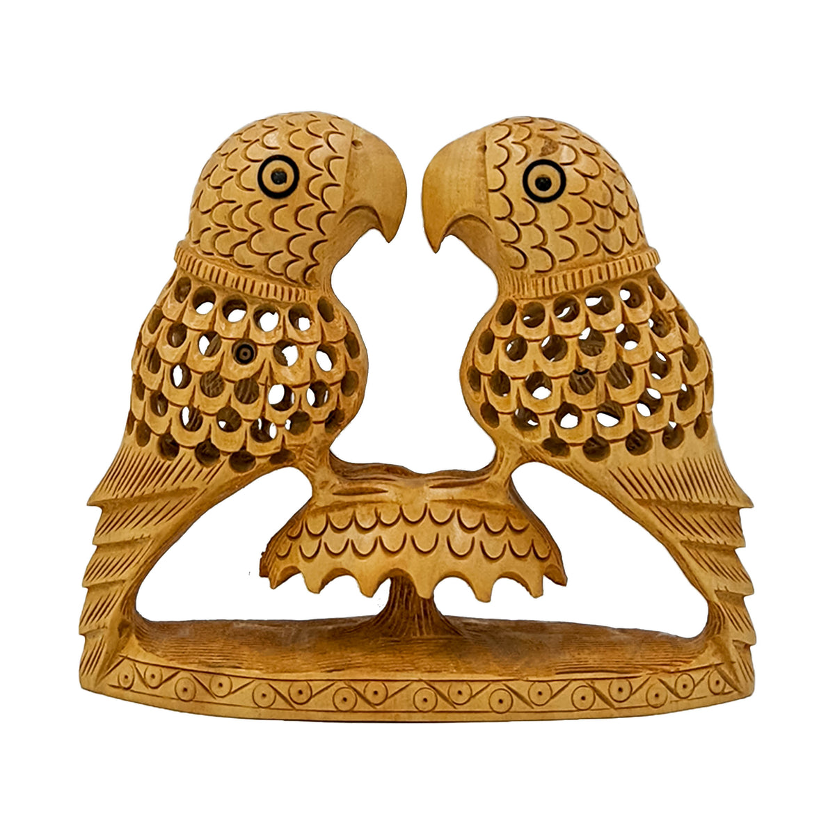 Handcrafted Wooden Parrot Couple