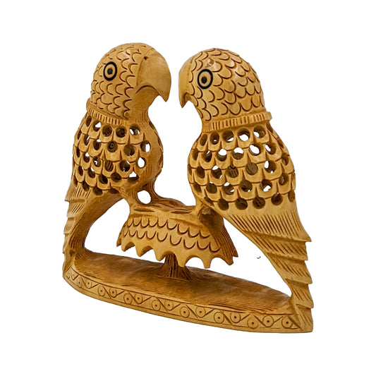 Add a Tropical Touch to Your Home Décor with Handcrafted Wooden Parrot Couple 2  (4.5 Inch)