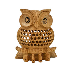 Handmade Wooden Owl Statue - Intricately Carved for Elegant Home Décor  (4inch)