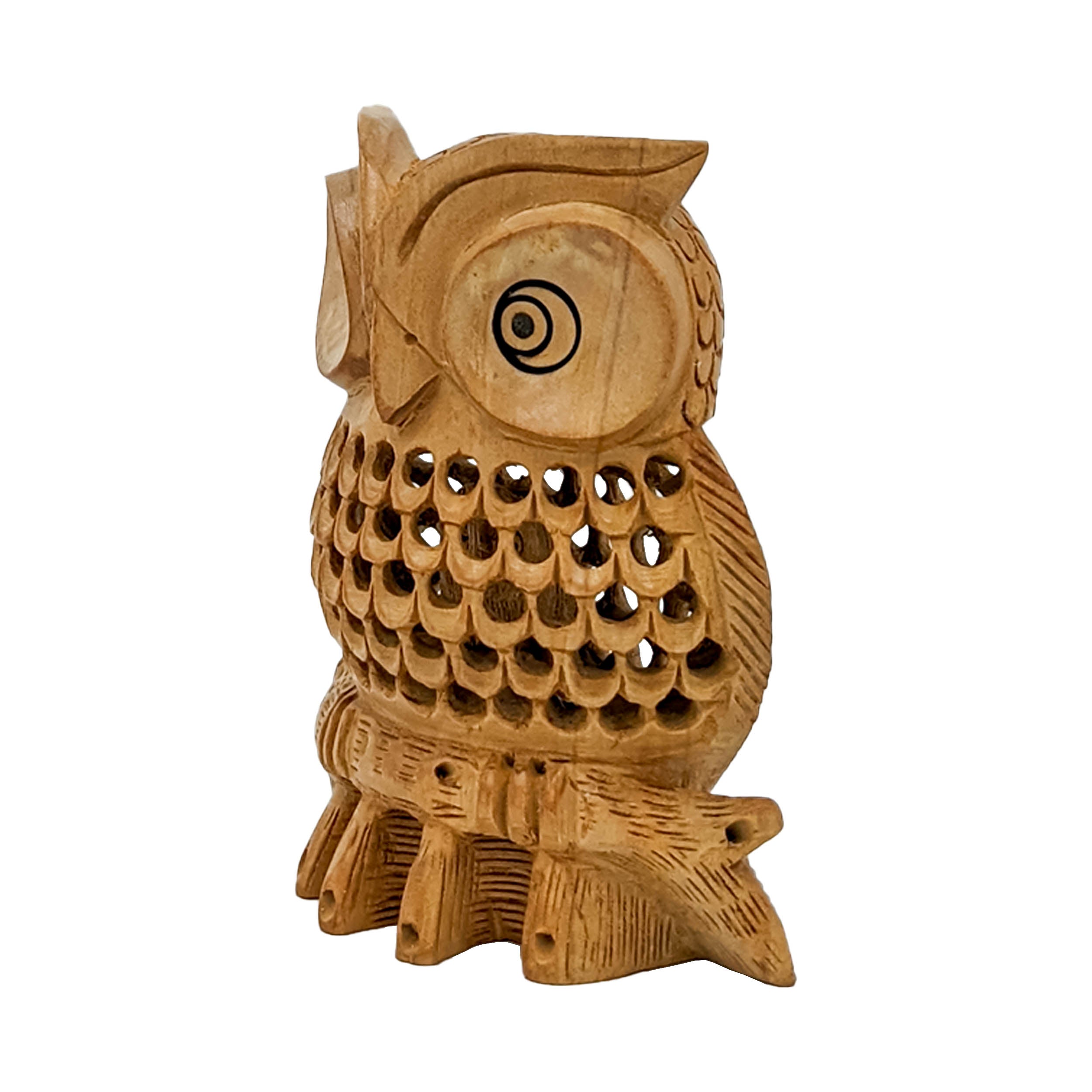 Handmade Wooden Owl Statue - Intricately Carved for Elegant Home Décor  (4inch)
