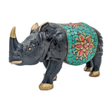 Wooden Rhinoceros Statue Home Decor Accent