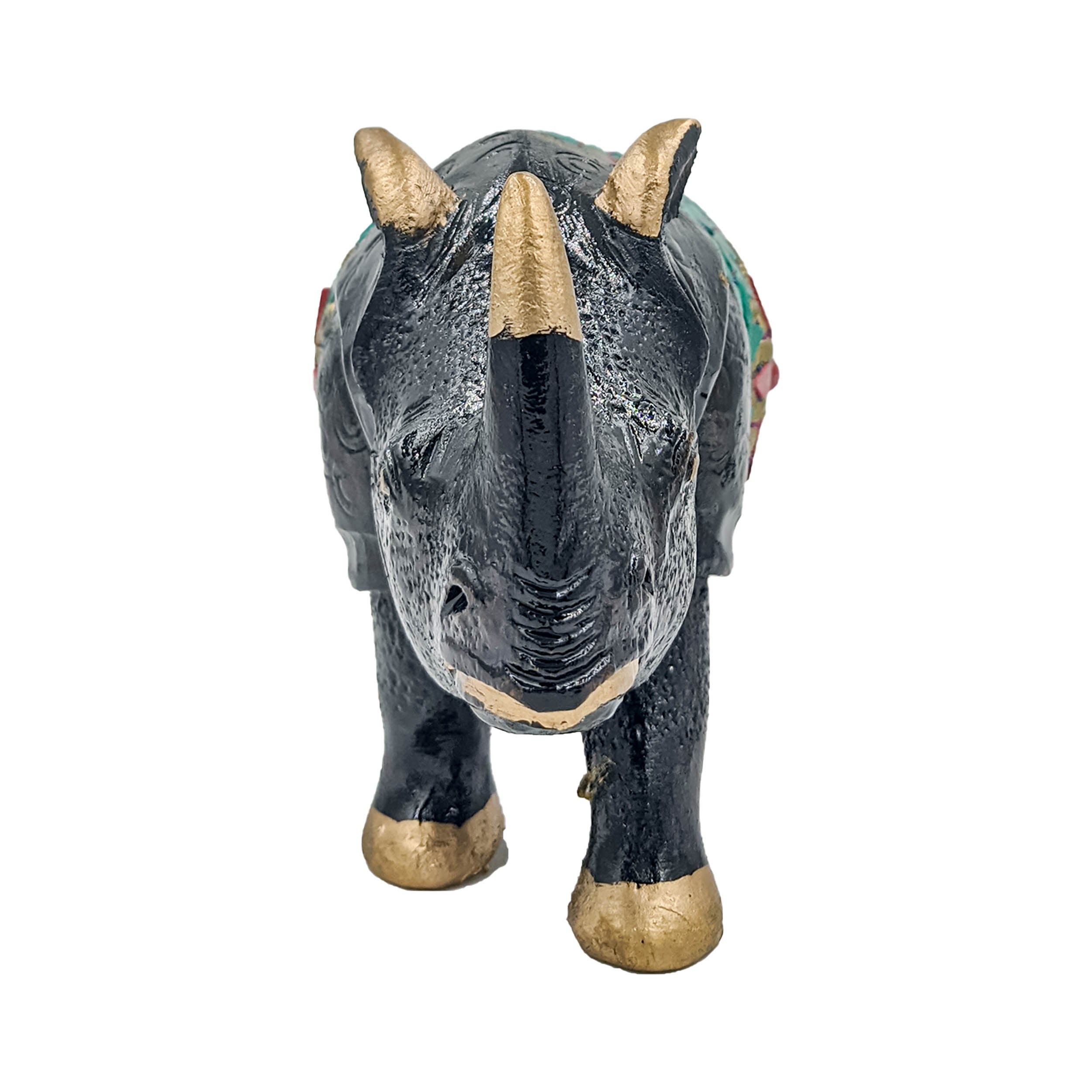Wooden Rhinoceros Statue Home Decor Accent