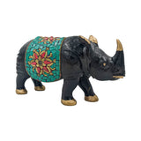 Wooden Rhinoceros Statue Home Decor Accent