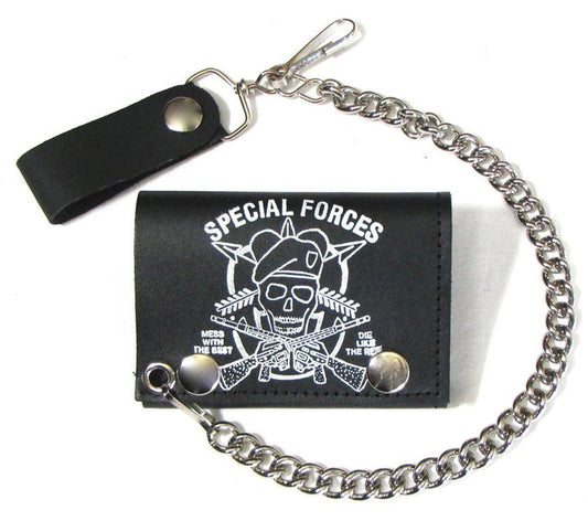 Wholesale SPECIAL FORCES MILITARY TRIFOLD LEATHER WALLETS WITH CHAIN (Sold by the piece)