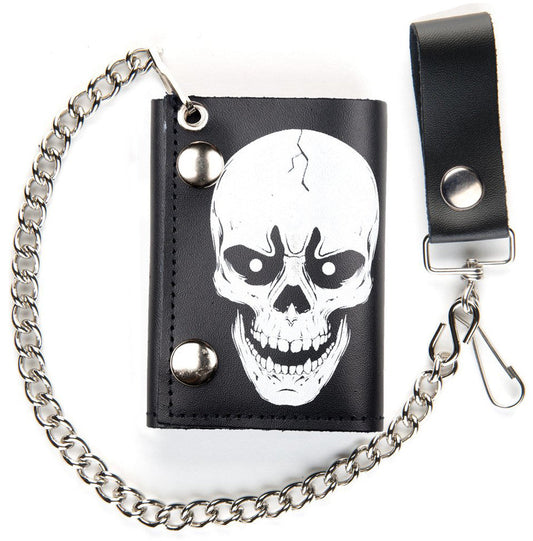 Buy LARGE SKULL HEAD TRIFOLD LEATHER WALLETS WITH CHAINBulk Price