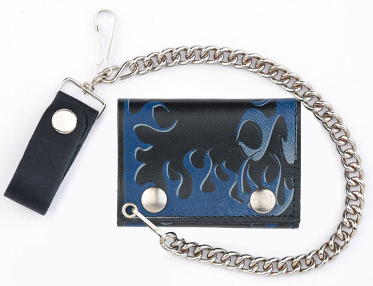 Buy BLUE FLAMES TRIFOLD LEATHER WALLETS WITH CHAINBulk Price