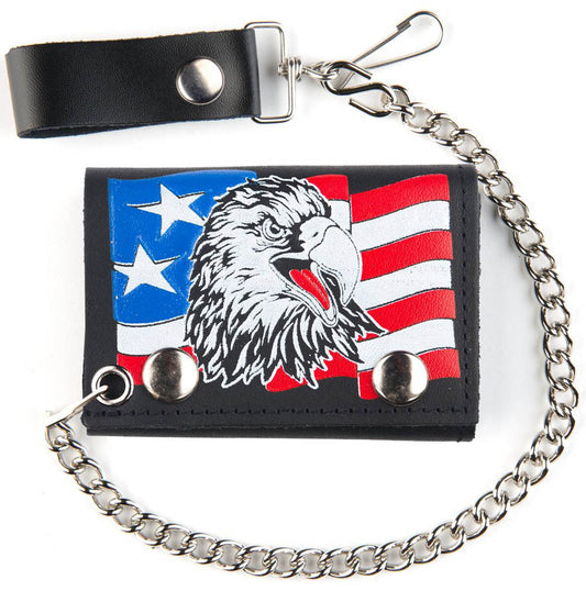 Wholesale USA Patriot Eagle American Flag Chain Leather Wallet (Sold by the piece)