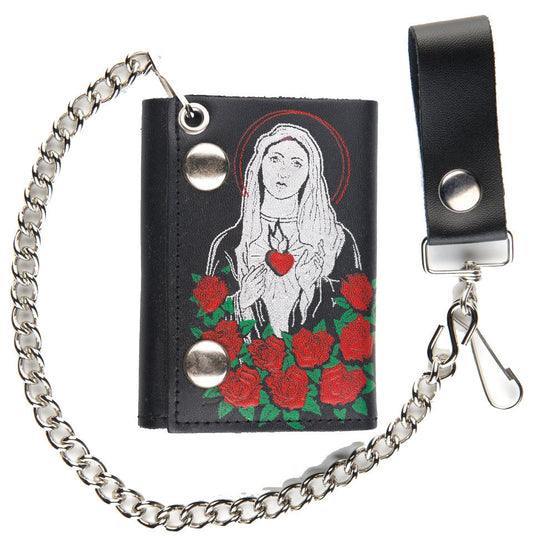 Buy GUADALUPE MARY ROSES TRIFOLD LEATHER WALLETS WITH CHAINBulk Price
