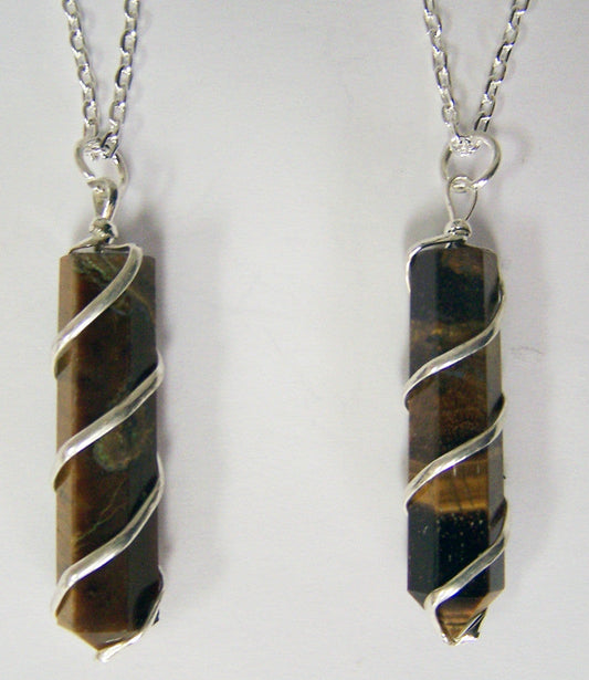 Wholesale TIGER EYE COIL WRAPPED STONE 18 INCH SILVER CHIAN NECKLACE (sold by the piece or dozen )